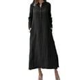 thumbnail image 3 of Fangasis Ladies Dress Long Sleeve Maxi Dresses Solid Color Women Retro Casual Autumn Black M, 3 of 9