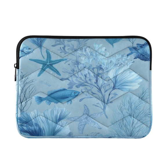 Quilted Laptop Sleeve for 13-16 Inch Laptops Protective Laptop Case Cover Lightweight Travel & Office Essentials Light Sky-blue Marine Life