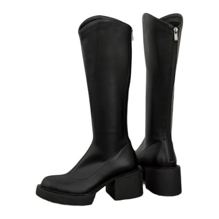 

Lovskoo 2024 Women s Cowboy Boots Horse Riding Middle Heel Thick Heel Knee-High Long Boots Knight Boots Leather Shoes Western Waterproof Boots Black