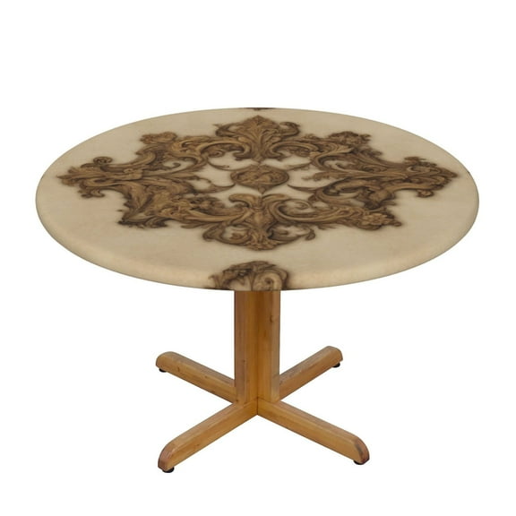 Renaissance Retro Round Fitted Tablecloths Table Covers Wipeable Waterproof Elastic for Kitchen Dinning Parties Wedding Picnic Small Fits 40-44 Inch Table Size