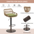 thumbnail image 3 of Homefun Rattan Bar Stools Set of 2 Adjustable Height 360 Swivel Low Back Stools with Footrest Breathable Linen Cushions, 3 of 7