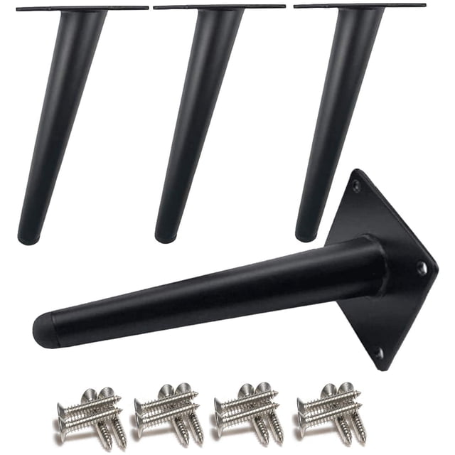 patas de mesa oblicuas, patas de gabinete de metal, patas de muebles cónicas, acero inoxidable, pintado en negro, 20 cm de altura, reemplazo silencioso antideslizante para sofás, mesas y otras patas