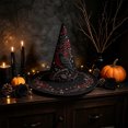 thumbnail image 4 of Fllostpr Halloween Crow Witch Hat, Quilted Embroidered Hat Dcor for Parties Renaissance Fairs Gothic Gatherings Themed Dress-Up, 16.9x11.8", 4 of 6