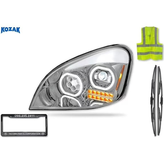 KOZAK Compatible with Freightliner Cascadia 2008-2017 Full LED Headlight Lamp w/ Sequential Turn Signals Chrome Left