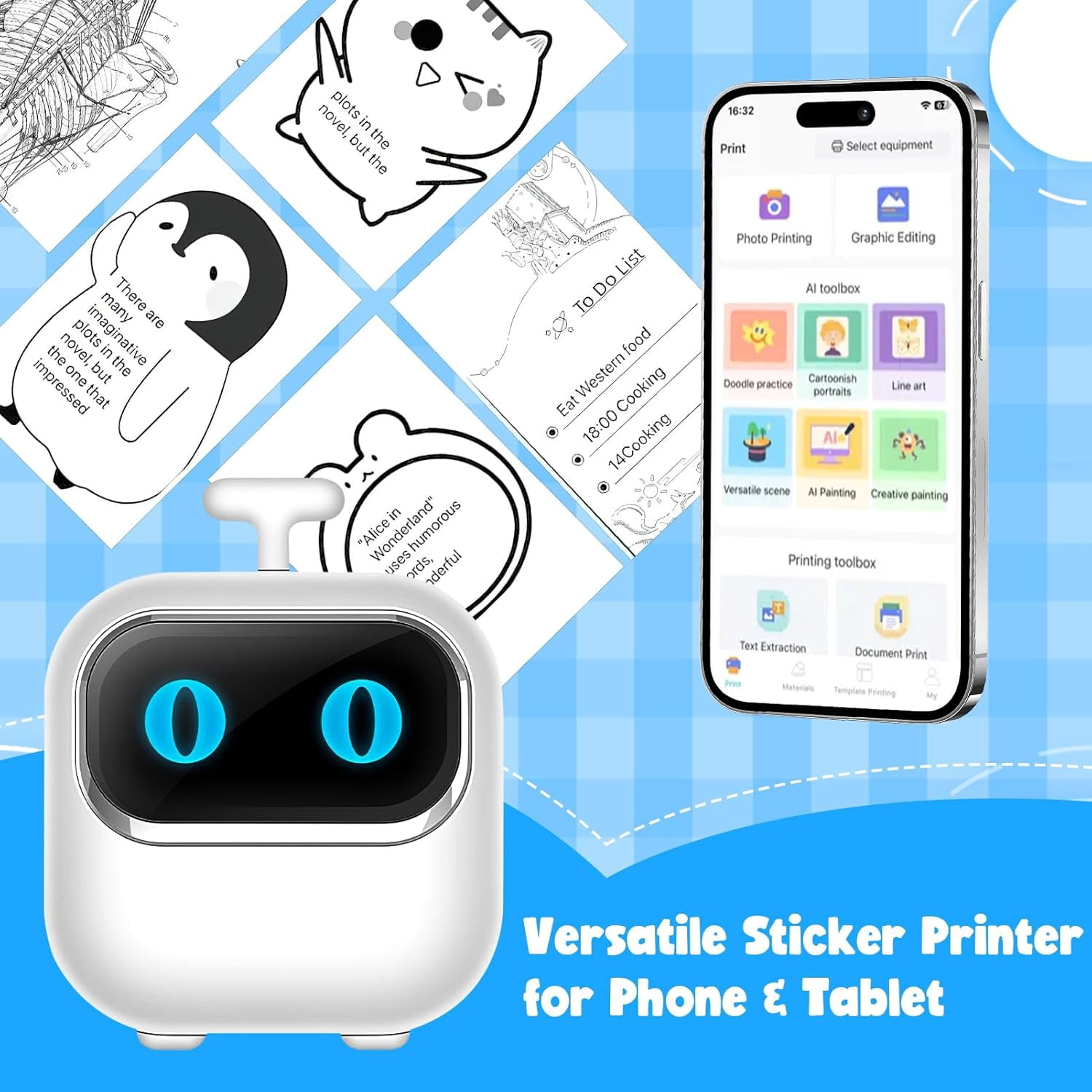 Wiher Mini Thermal Printer, Small Bluetooth Printer for IOS & Android Phone, Pocket Study Printer with AI Painting Function &13 Rolls Paper for Photo Journal Notes Wiher Memo(White)