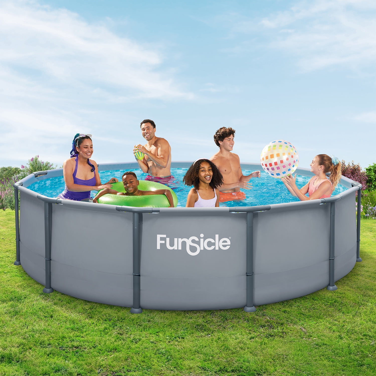 Funsicle Oasis Above Ground Metal Frame Swimming Pool Set – with FB800S AutoSkimmer Pump, Ladder & Cover, 12' x 36", Round, Gray