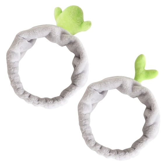 OUNONA 2-Pack Grey Plush Elastic Cactus Headbands Comfortable Hair Wraps for Running and Face Washing