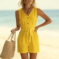 thumbnail image 7 of cfhntfmh Womens Rompers for Summer V Neck Button down Dressy Sleeveless Jumpsuits Casual Tie Waist Shorts with Pockets, 7 of 7