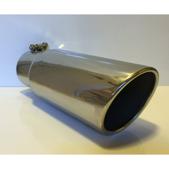 4" Inlet x 6" Oulet x 15" Long Rolled Edge Polished Stainless Diesel Exhaust Tail Pipe Tip (Bolt On)