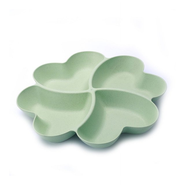 Plateau de Fruits en Forme de Cœur à 4 Compartiments, Assiettes Créatives, Boîte de Rangement, Assiettes à Fruits Secs, Assiettes à Collations, Assiette à Bonbons Dessert Divisée, 1 Pce Vert 27cm