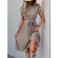thumbnail image 5 of EASYBRA Pleated Dress Geometric Print Round Neck Short Sleeve Casual Beach Vacation Travel Dress Mid Length Pleated Skirt S–XL Multiple Colors, 5 of 7