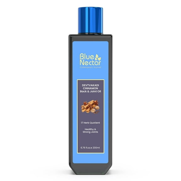 Blue Nectar Ayurvedic Body Oil for Back, Knee, Legs, Shoulder Pain with Cinnamon and Clove ( 17 Herbs, 200 Ml)