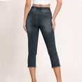 thumbnail image 4 of Tauxra High Waisted Straight Leg Jeans for Women, Elastic Waist Stretch Denim Capri Pants, Solid Color Cropped Jeans with Pockets, 4 of 9