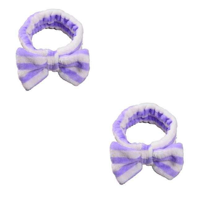 Qarigey Diademas Nudo de lazo Banda elástica para la cabeza Banda para el sudor ajustable Accesorios para el cabello Diadema para de cara Raya Raya blanca morada 2piezas Qarigey CBP394880