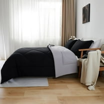 Kanak Bedding 3 Piece Down Alternative Comforter Set Cal King Size, All Season Reversible Bed Comforter Set with 2 Pillow Shams (Black/Light Grey)