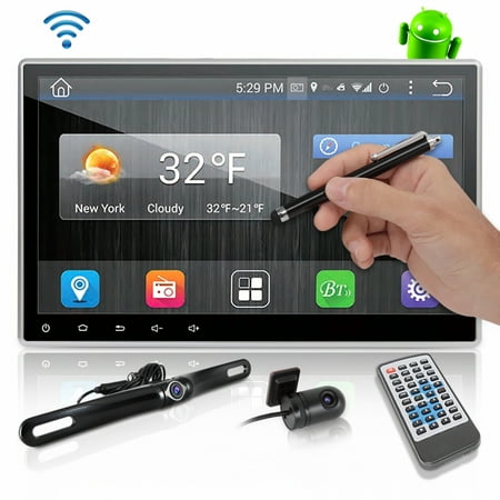 PYLE PLDAND110 - Android Stereo Receiver & DVR Dash Cam System Kit, 10’’ Touchscreen Display, Google Play Store, Wi-Fi, Bluetooth Wireless, CD/DVD Player, Double DIN