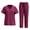 Wine, variant on Scrubs for Women Set Short Sleeved V-neck Top and Pants Nursing Uniform Summer 2 Piece Outfit Set