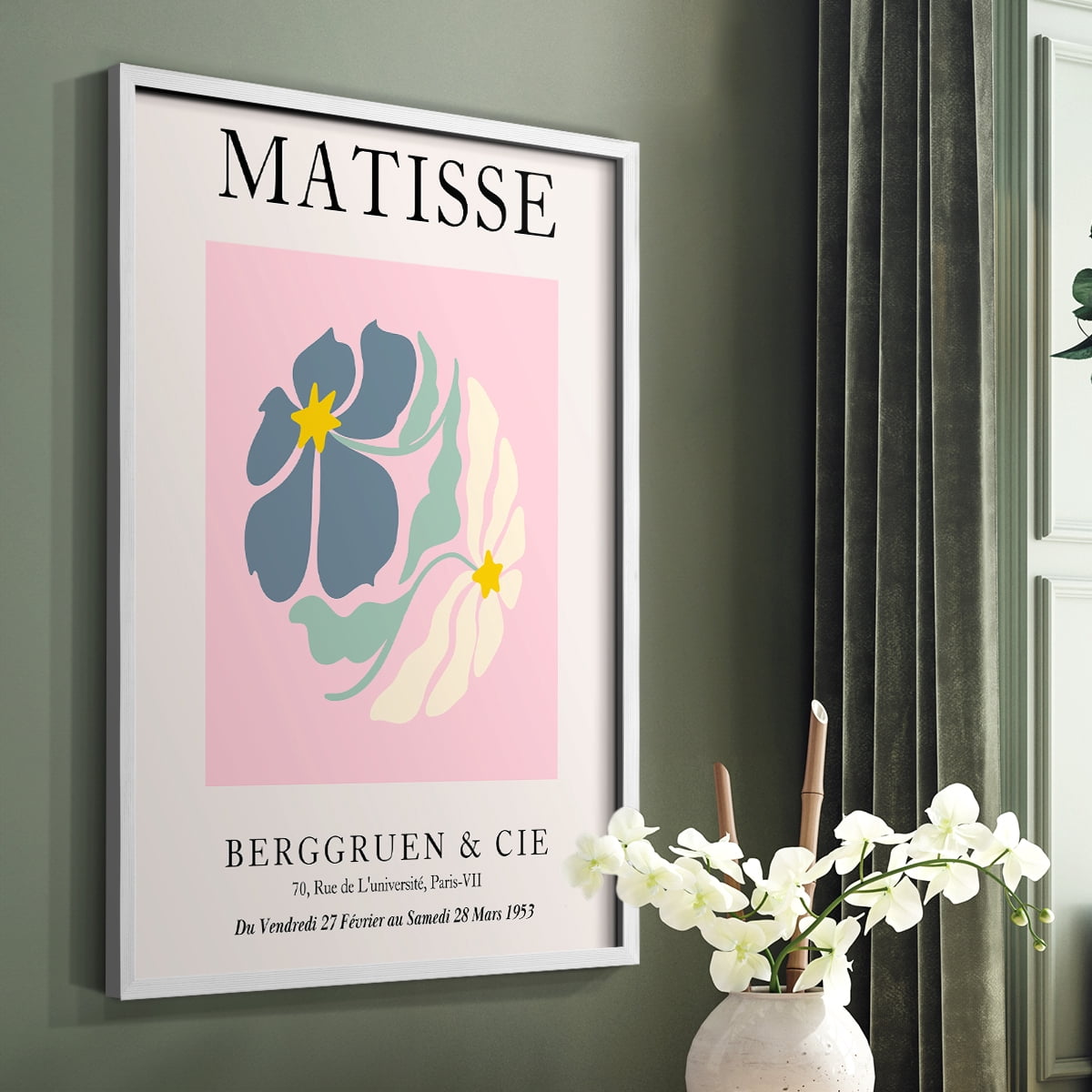 Matisse CDXCVI in White Solid Wood Framed Print No Nail Hanging