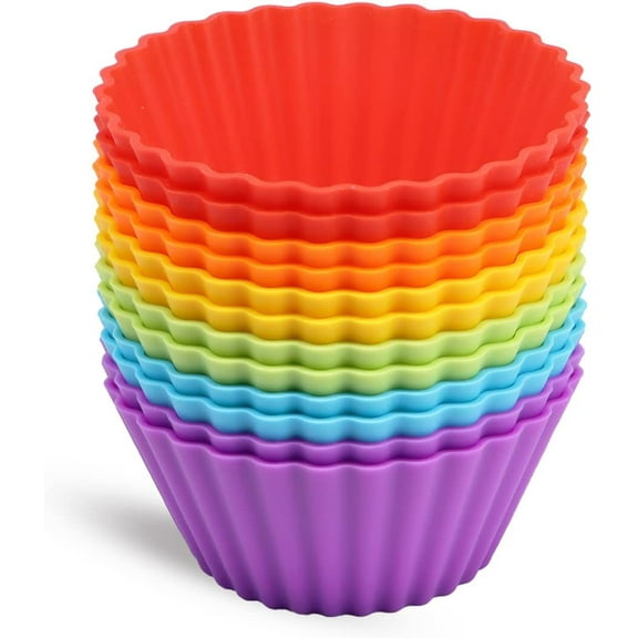 Large Silicone Cupcake Liners - Set of 12 Reusable Silicone Muffin Cups, No Stick Easy Clean Food-Grade Baking Cups