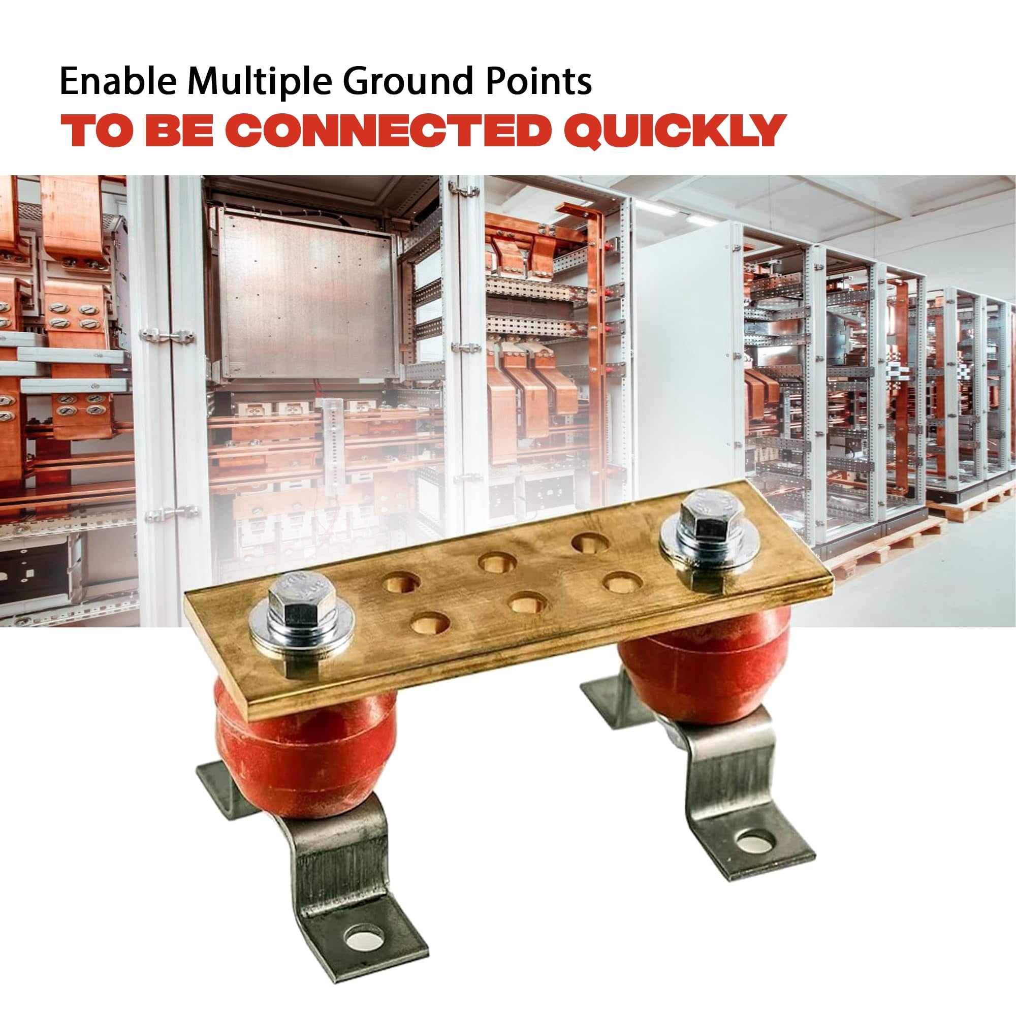 DMNI Copper Bus Bar - 6" Ground Bar - Grounding Terminal  - Copper Ground Bus 2.5kV Insulators