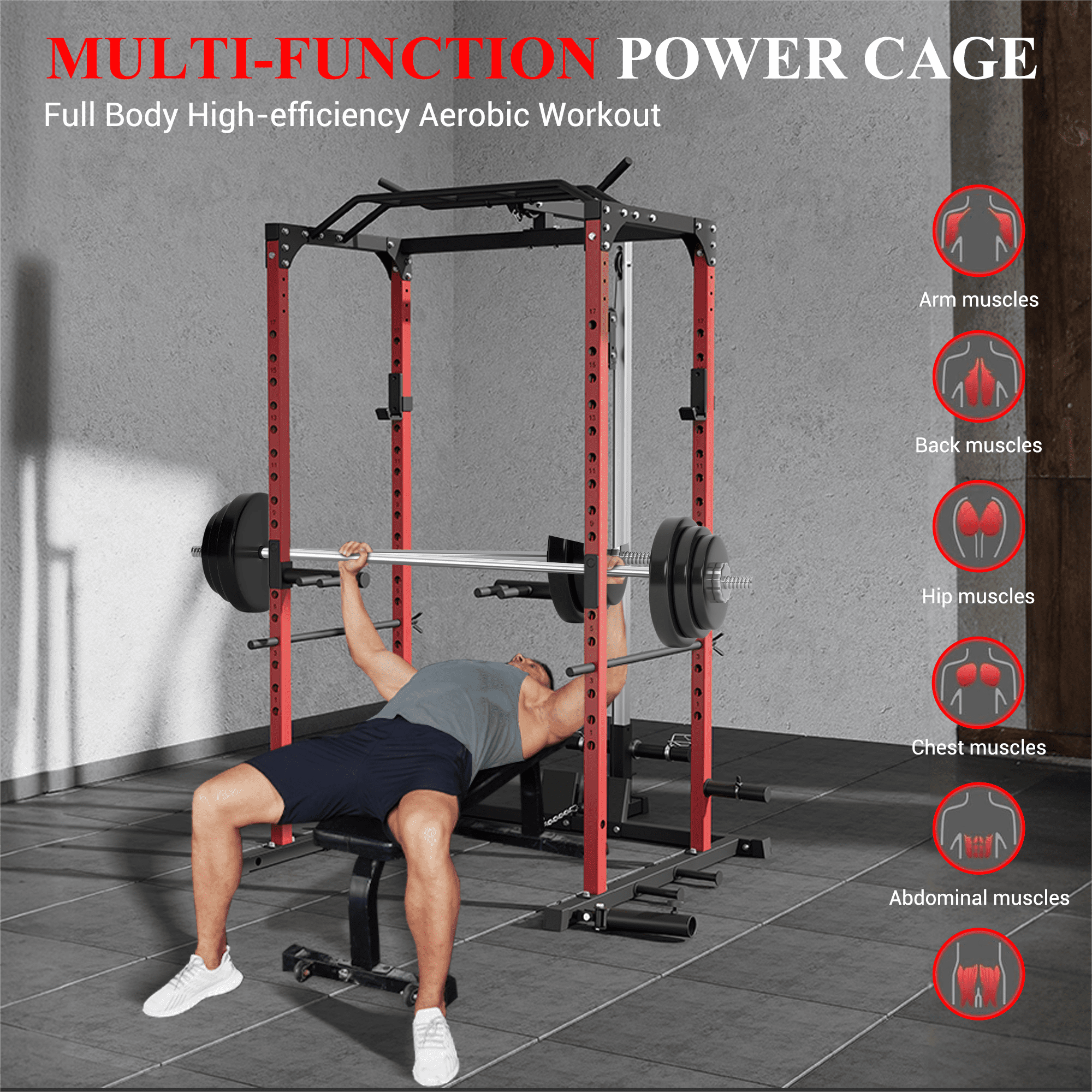 CazToi 1200 Lbs Multi-Functional Power Rack with Adjustable Cable System Full Body Workout Rack Gym Equipment
