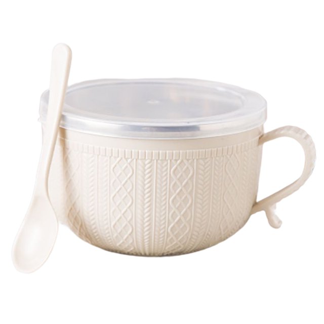 Inteprter Cuenco de fideos instantáneos antiquemaduras de acero inoxidable, tazones bonitos con tapa, fiambrera de gran capacidad, utensilio para fideos, Mostrada Beige Inteprter HA080917-01