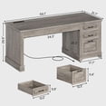 thumbnail image 2 of 55" Executive Desk with Power Outlets and Storage, Wood Computer Desk with 2 Drawers & 1 File Drawer for Home Office, Large PC Workstation Farmhouse Office Desk, Grey, 2 of 8