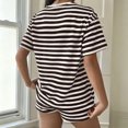 thumbnail image 5 of Morttic Women's Summer Casual Waffle Knit Stripe 2 Piece Set – Crew Neck Short Sleeve Top & High Waist Shorts Lounge Outfit Coffee，S, 5 of 6