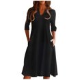 thumbnail image 2 of Njoeus Women's Notched V Neck Half Sleeve Casual Short Tunic Dress Solid Color Shirt Dresses S-5XL (Available in plus size), 2 of 6
