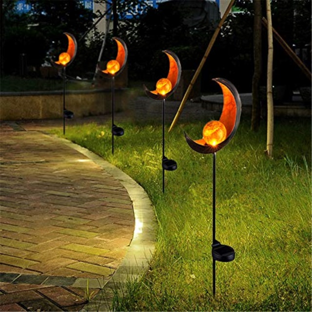 vecduo led garden solar lights, outdoor pathway lawn lamp, moon crackle