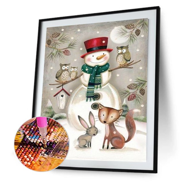 Cuadros Decorativos 5D Kit Rhinestone DIY Muñeco de nieve y Critter Taladro redondo completo Pintura de diamante Regalo Tmvgtek embutido en tela