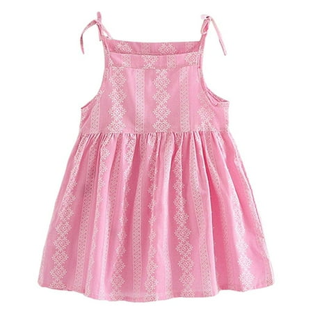 

Toddler Girls Casual Solid Flower Striped Princess Party Dress Sundress Clothes