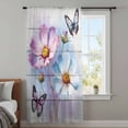 thumbnail image 3 of Pink Blue Floral Semi Sheer Curtains Drapes for Living Room,Bedroom,French Doors Window 96 Inches Long,Butterflies Vintage Oil Painting Wooden Rod Pocket Chiffon Curtain Drapery Voile Draperies Panel, 3 of 8