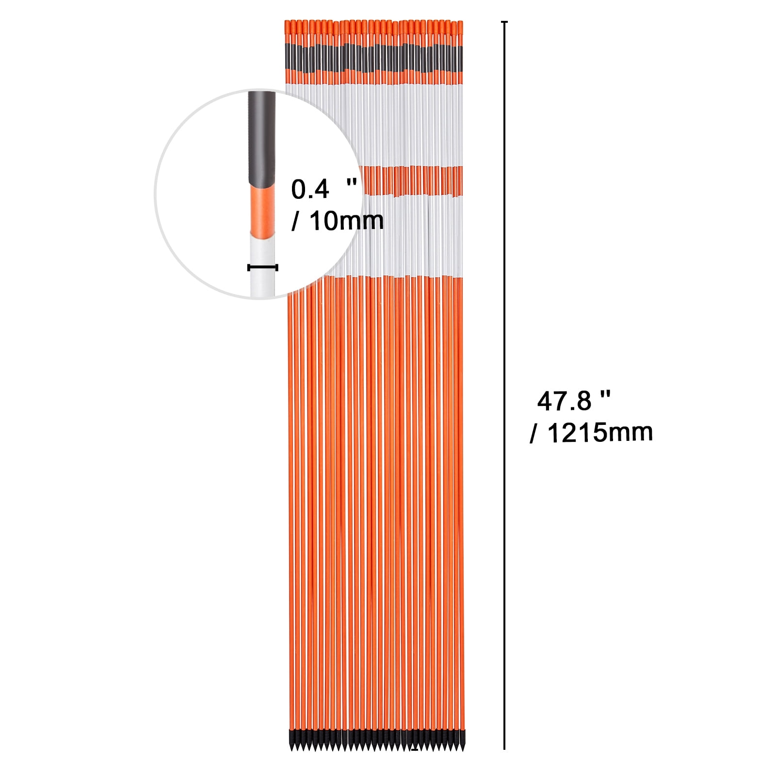 VEVOR 30 Pack 48" Driveway Markers Orange Snow Plow Stakes 0.4" Fiberglass Rod