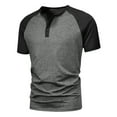 thumbnail image 3 of ITSAME Men's Henley T-Shirt, Color Block Short Sleeve Classic Fit Summer 2025 Casual Tee Dark Gray M, 3 of 8