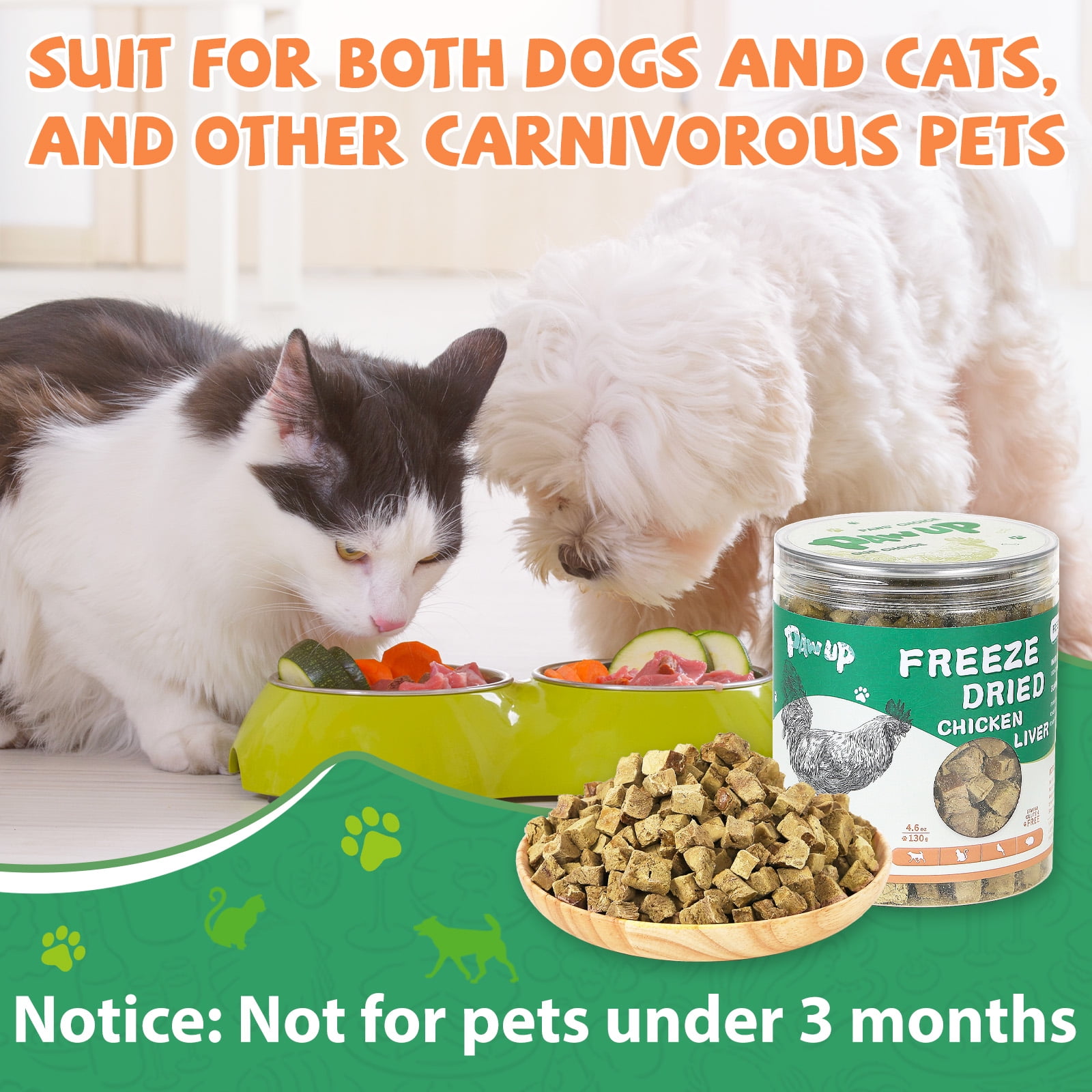 (2 pack) PAWUP Chicken Liver Freeze Dried Dog and Cat Treats, Single Ingredient, Grain Free, No Additives, High Protein Dog Toppers for Training, 4.6oz