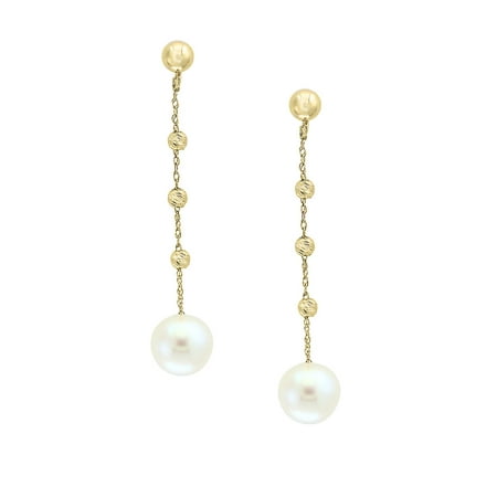 8mm White Pearl And 14k Yellow Gold Drop Earrings 8mm White Pearl And 14k Yellow Gold Drop Earrings