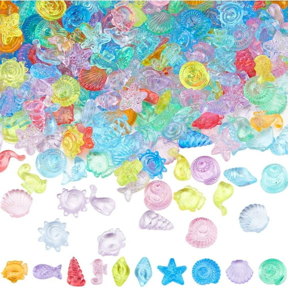 1 Set 150G Summer Vase Filler Decorations Plastic Vase Fillers Assorted Colorful Transparent Ocean Starfish Seashell Conch Fish Centerpieces for Beach Party Candle Vase Filler Table Scatters Decor