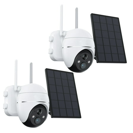 PTZ 360° View Solar Home Wireless Security Camera, WiFi, Outdoor, Spotlight & Siren, 2 Pack, 2K/3MP Color Night Vision Wireless Surveillance Camera