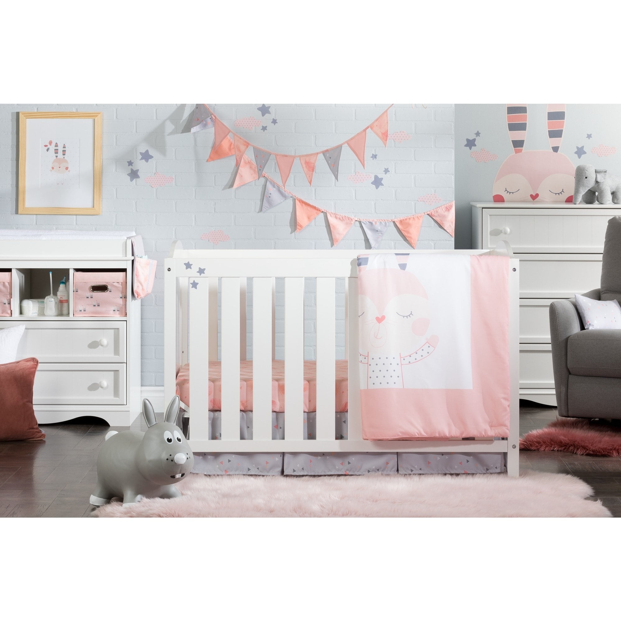 South Shore Furniture 100104 DreamIt Blue Little Whale 3-Piece Baby Crib Bed Set and Pillow