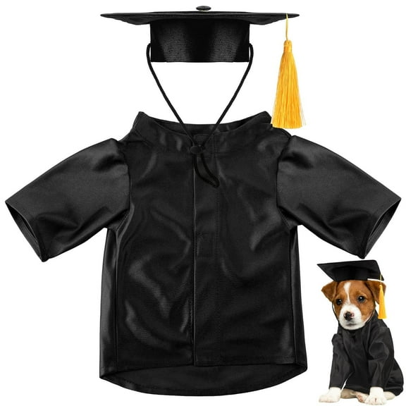 Pet Graduation Costume Set, Small Animal Graduation Cap and Gown for Dogs and Cats, Graduation Party Decorations and Photo Props for Puppies C#014 Black