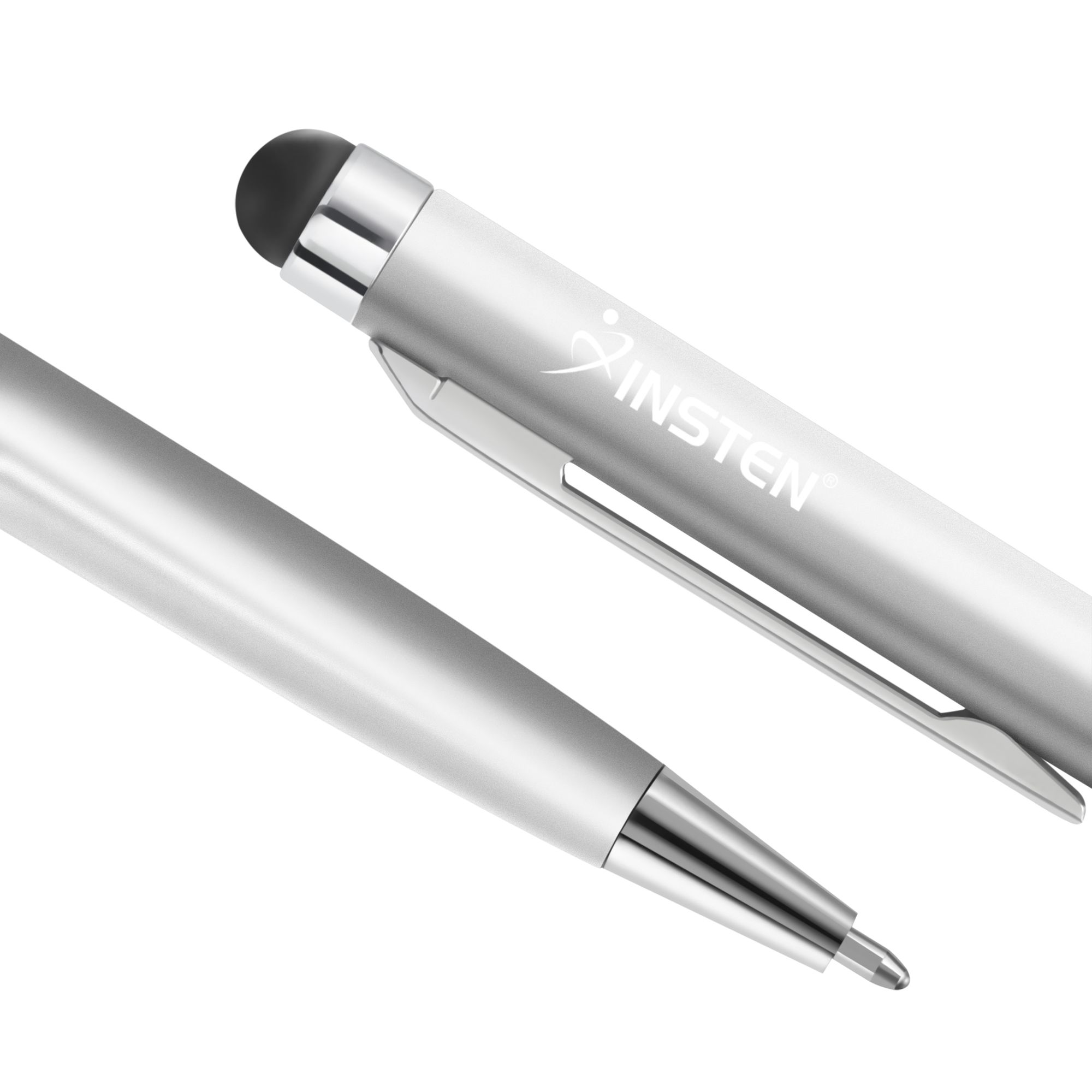 Insten Stylus Pens for Touch Screen Silver 2in1 Capacitive with Ball
