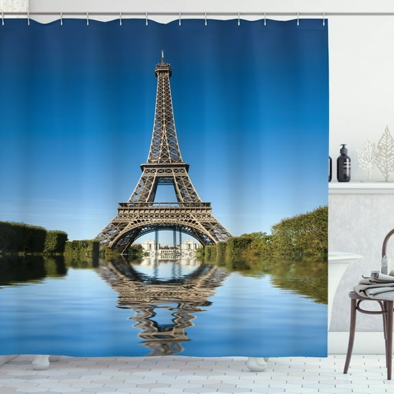 Ambesonne Paris Shower Curtain, Eiffel Water Reflection, 69"Wx84"L, Green Grey Blue