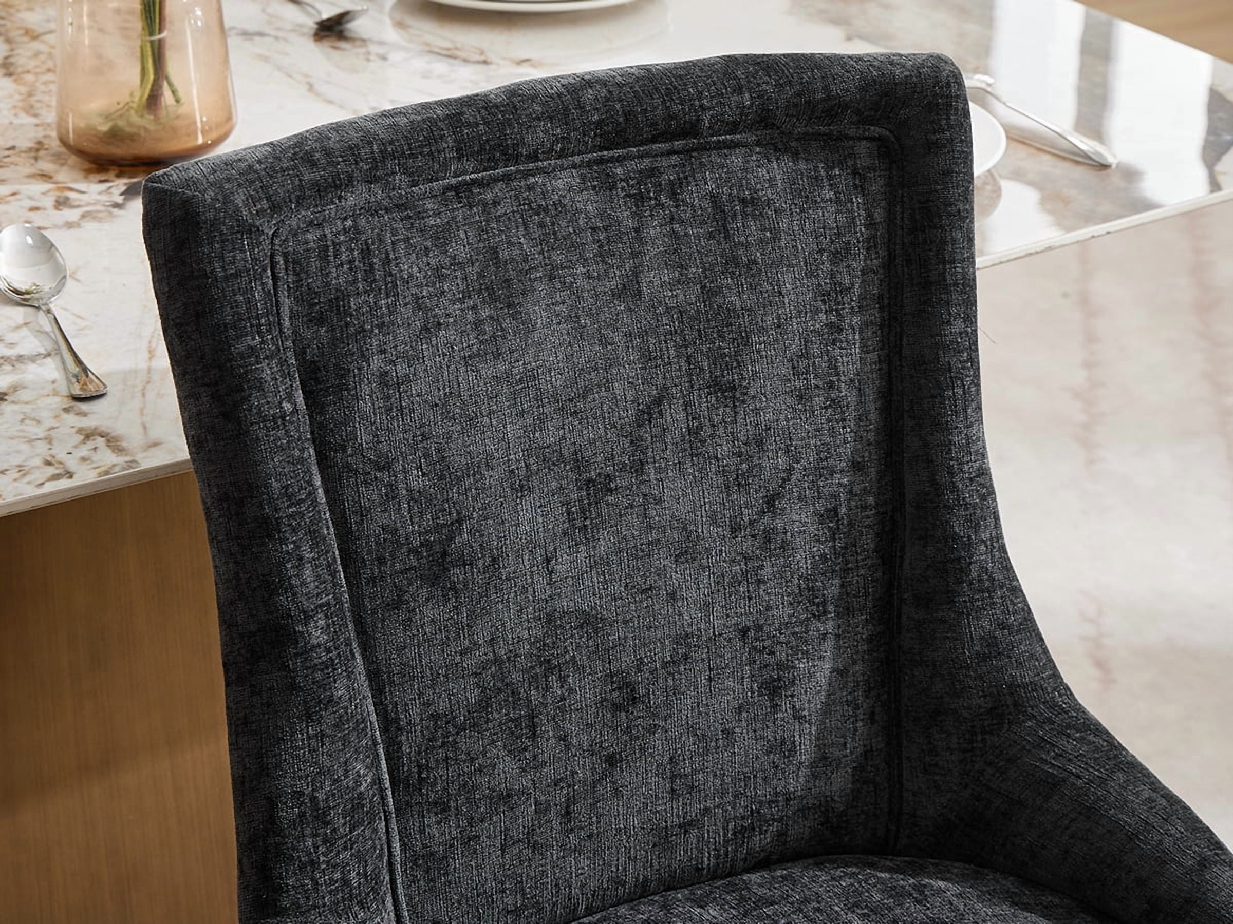 Dining Chairs Set of 2, Kitchen & Dining Room Chairs, Chenille Fabric Upholstered Dinning Chairs, Sillas De Comedor, Nailhead Trim, Metal Legs (Black, 2 Pcs)