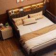 thumbnail image 4 of Hijob Twin to King Daybed, Heavy Duty Metal Bed Frame with Pop Up Trundle, LED Lights Charging Station Upholstered Storage Headboard, Twin Sofa Bed for Living Room Bedroom Guest Room, Black, 4 of 10