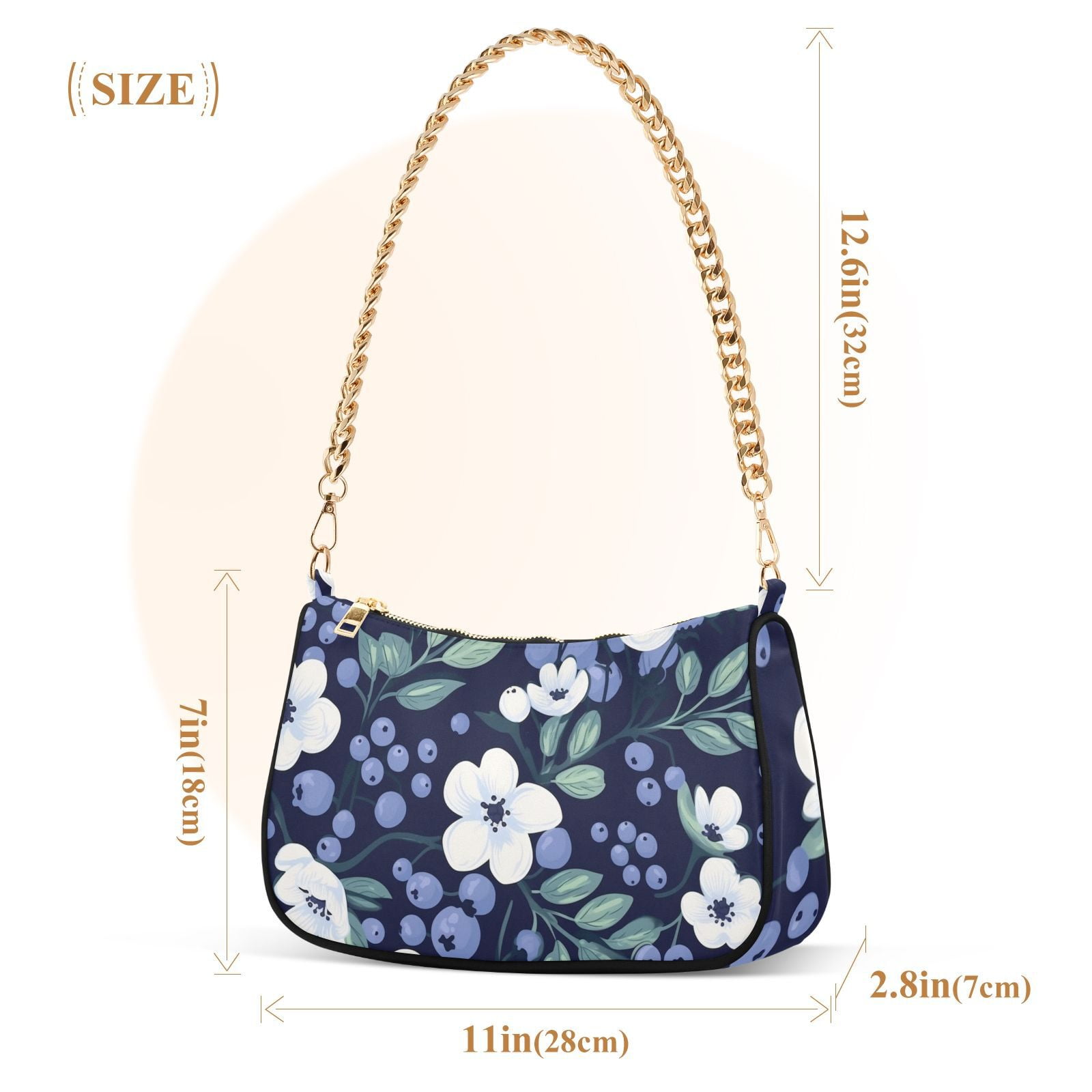 Blueberries Flowers Leaves FloralWomen Small Shoulder Bag Crossbody Tote Hobo Bags Purse Clutch Handbags with Chain Strap for Women