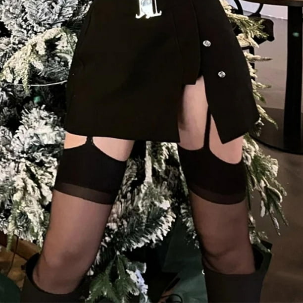 Medias altas hasta el muslo con tirantes transparentes ultrafinas sexis para mujer con liguero adjunto medias con adorno de encaje gotico pantimedias Walmart en linea