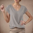 thumbnail image 2 of JGGSPWM Women's V Neck Short Sleeve Top Front Twist Solid Color Five Point Casual Shirt Gray S, 2 of 4