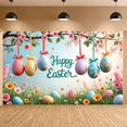 thumbnail image 6 of Pink Cherry Blossom Happy Easter Banner Bunny Ear Design Easter Backdrop Colorful Easter Eggs Themed Spring Easter Display for Easter Party Spring Celebration Photo Shoot, 6 of 9