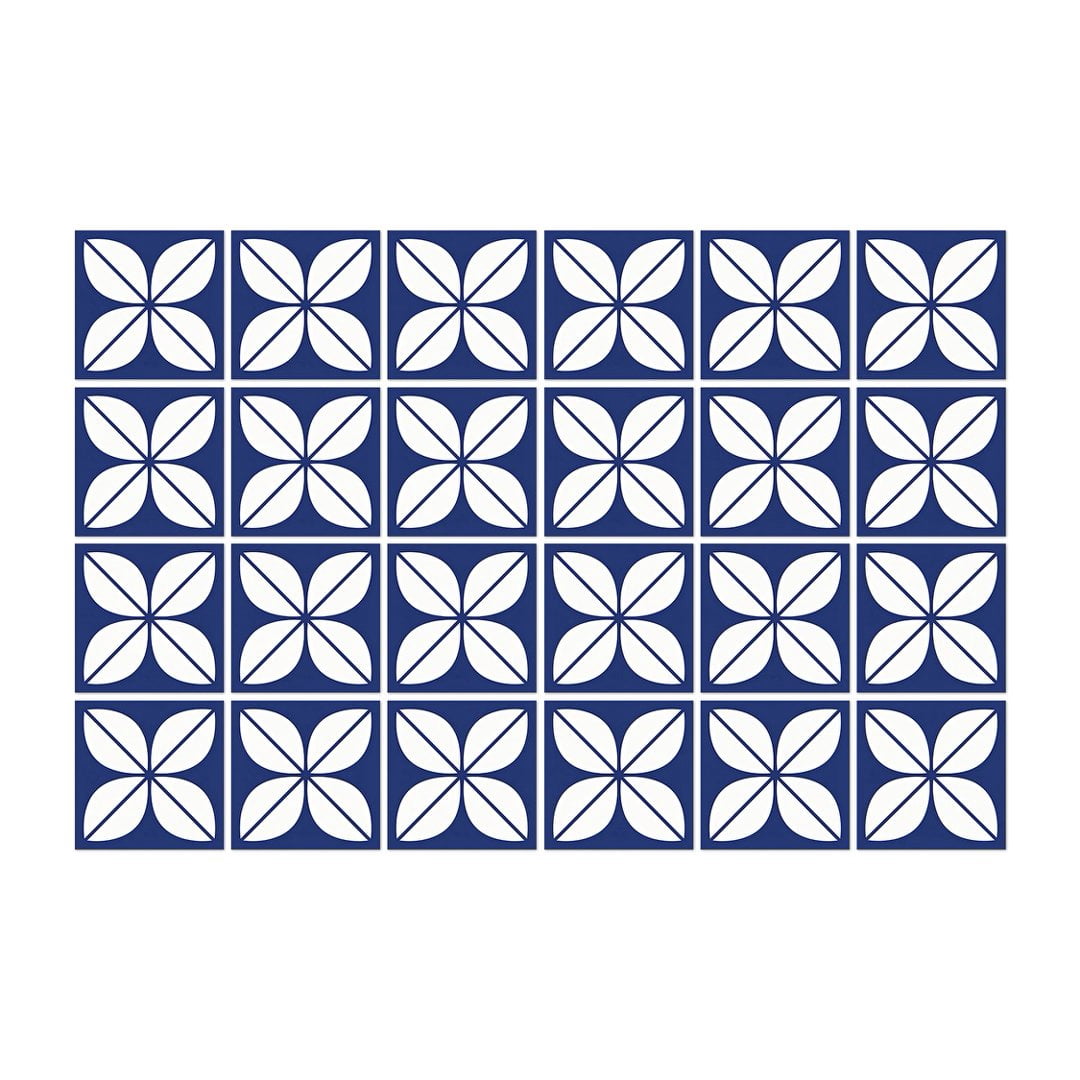 24Sheets Self Adhesive Wall Tile Sticker 7.9" x 7.9" Peel and Stick Waterproof Backsplash Flowers Decals for Kitchen Bathroom Decoration Blue White